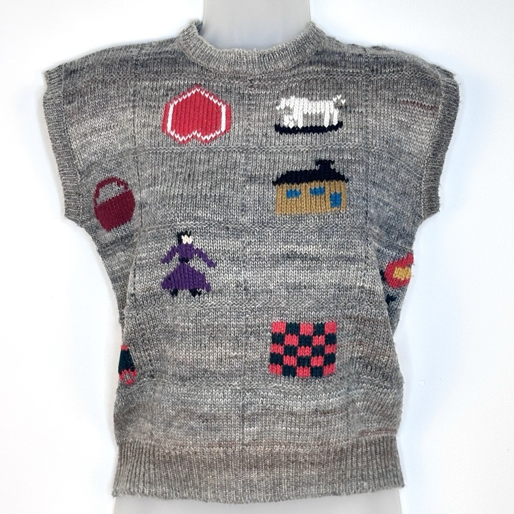 Genesis Sweater Vest Women M Gray Preppy Grandma Novelty Artsy Academia Knit 80s